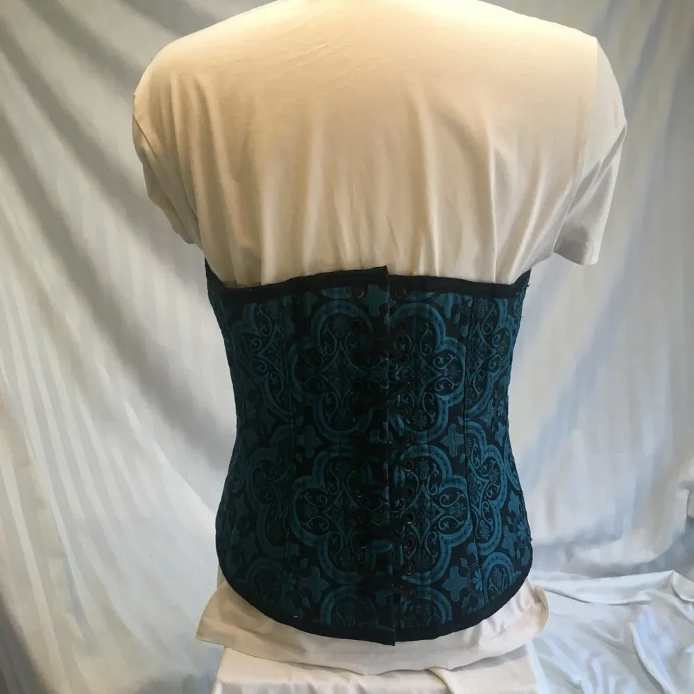 Brocade Reversible Blue Purple Steel Boned Waist Training Shaper Corset Sz Lg - Picture 14 of 16
